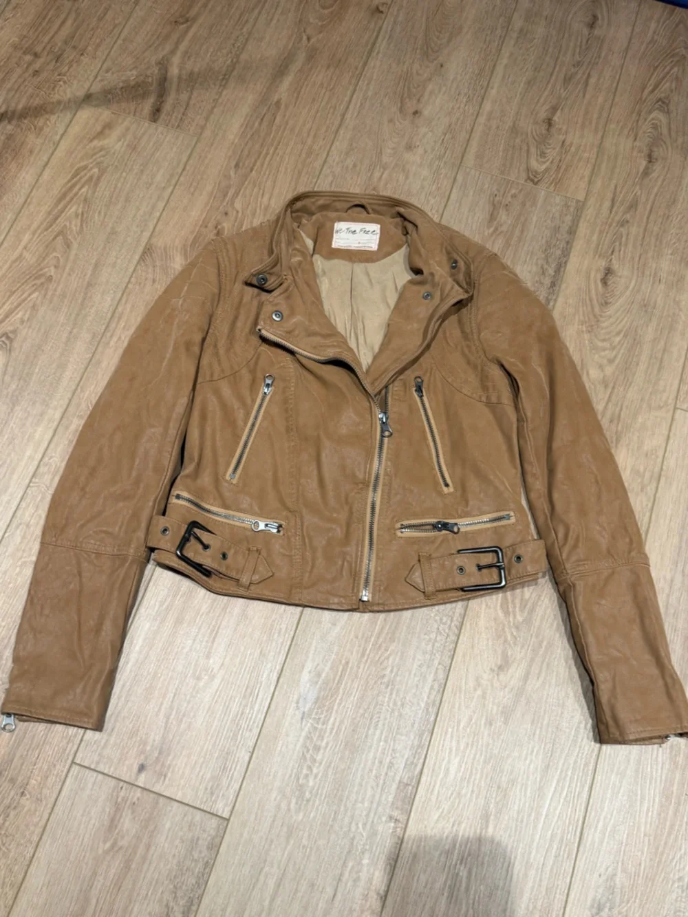 We The Free tan brown vegan‎ leather biker jacket